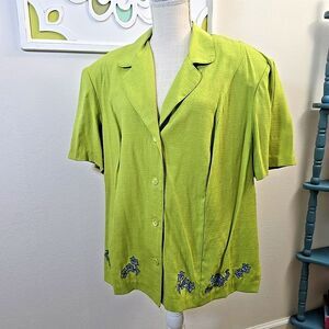 Vintage Sheri Martin Women's Plus Size 22W Lime Green Jacket Embroidered Flowers